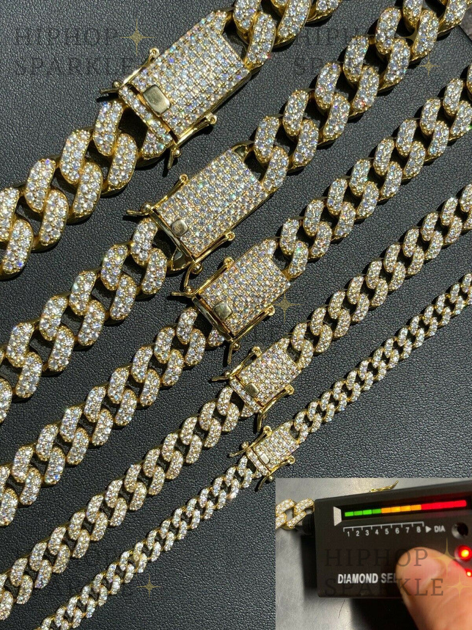 Moissanite Classic Miami Cuban Link Chain Necklace Iced Out - 14k Gold Vermeil & 925 Silver