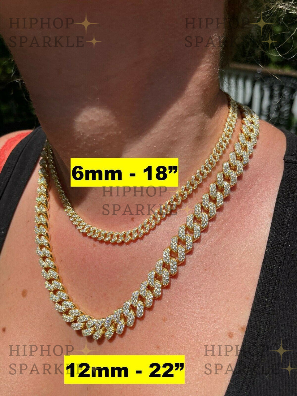 Moissanite Classic Miami Cuban Link Chain Necklace Iced Out - 14k Gold Vermeil & 925 Silver