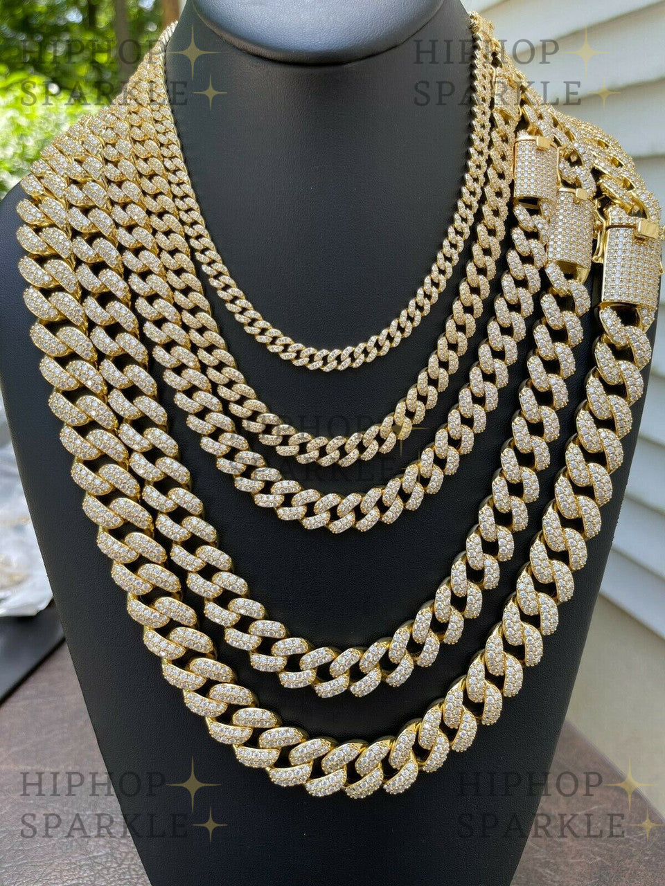 Moissanite Classic Miami Cuban Link Chain Necklace Iced Out - 14k Gold Vermeil & 925 Silver