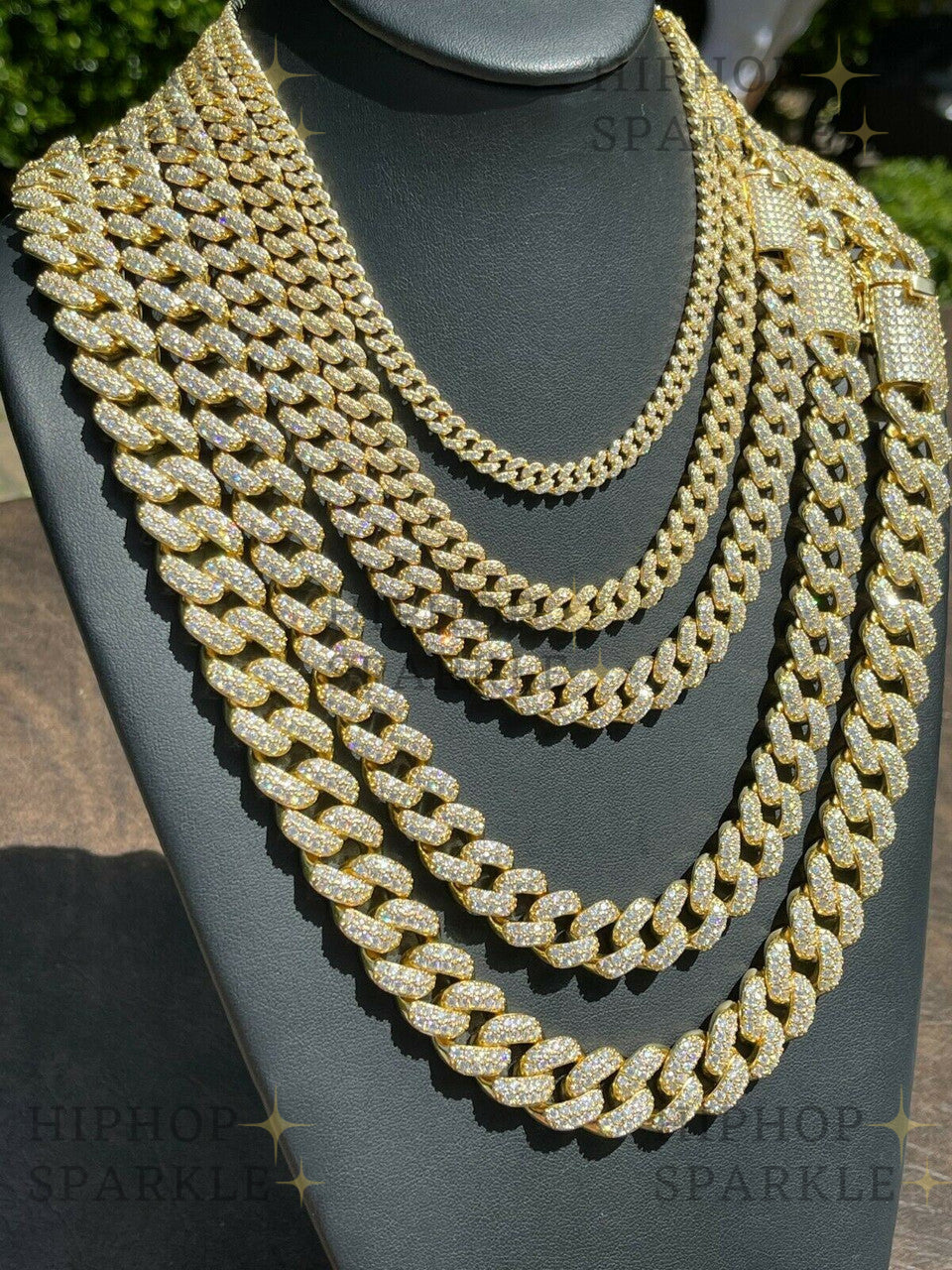 Moissanite Classic Miami Cuban Link Chain Necklace Iced Out - 14k Gold Vermeil & 925 Silver