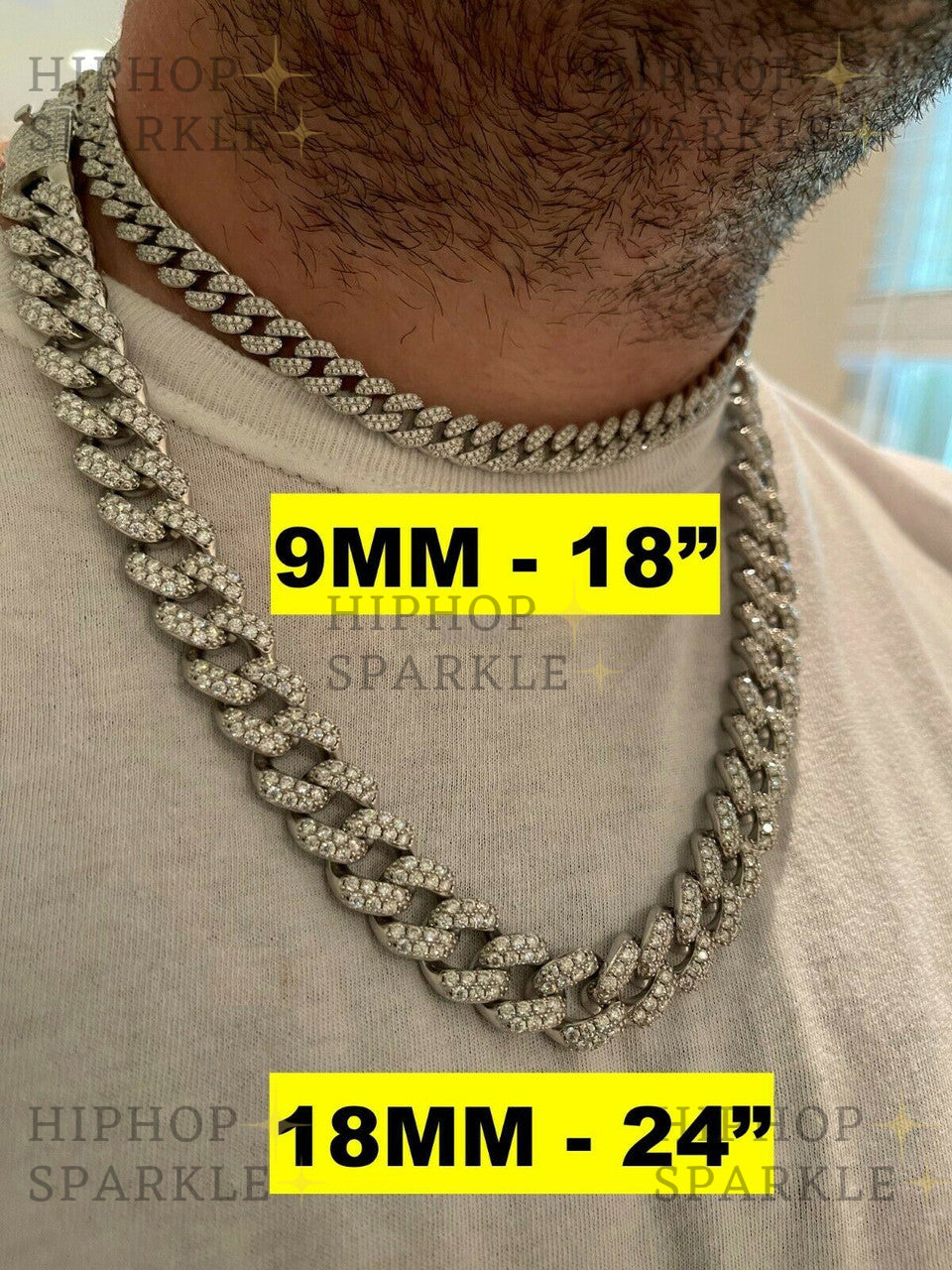 Moissanite Classic Miami Cuban Link Chain Necklace Iced Out - 925 Silver