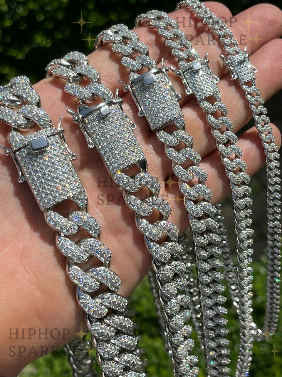 Moissanite Classic Miami Cuban Link Chain Necklace Iced Out - 925 Silver