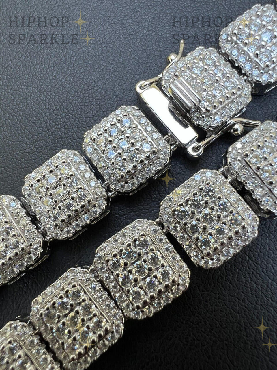 Moissanite Square Big Boy Link Chain Necklace or Bracelet - Iced Out - 925 Silver - 11mm - 18-24"