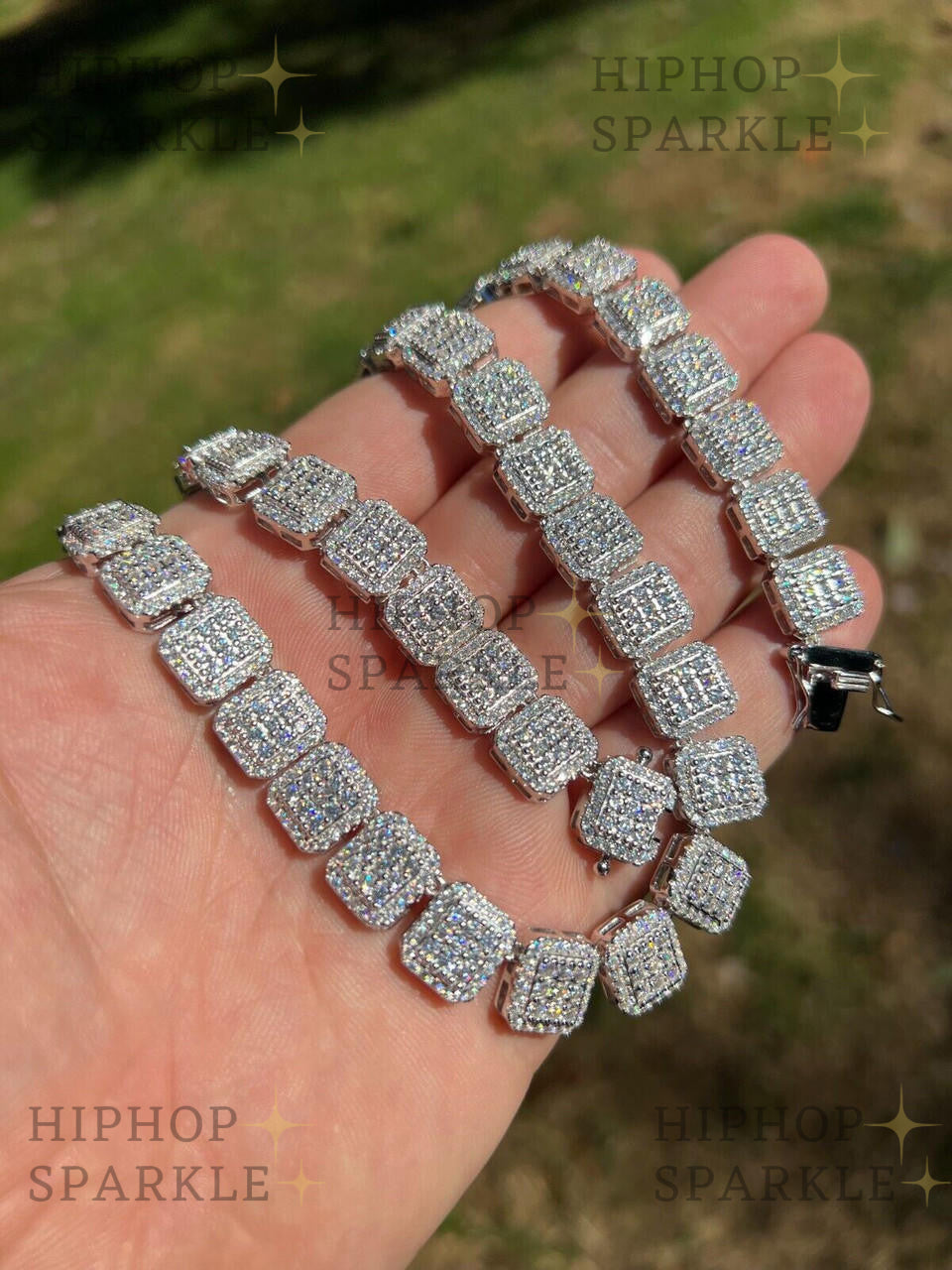 Moissanite Square Big Boy Link Chain Necklace or Bracelet - Iced Out - 925 Silver - 11mm - 18-24"