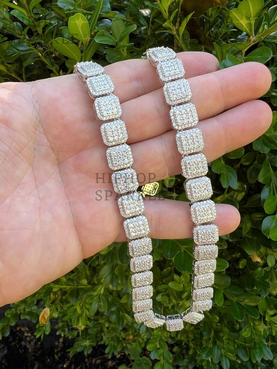 Moissanite Square Big Boy Link Chain Necklace or Bracelet - Iced Out - 925 Silver - 11mm - 18-24"