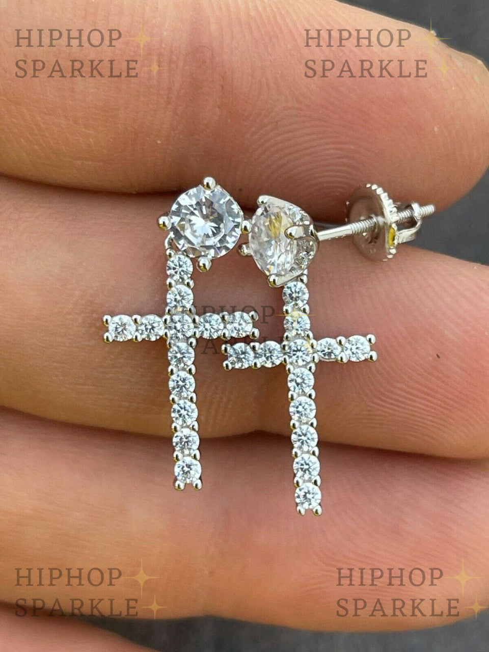 Moissanite Dangling Cross Out Earrings with Solitaire Stud - 925 Silver