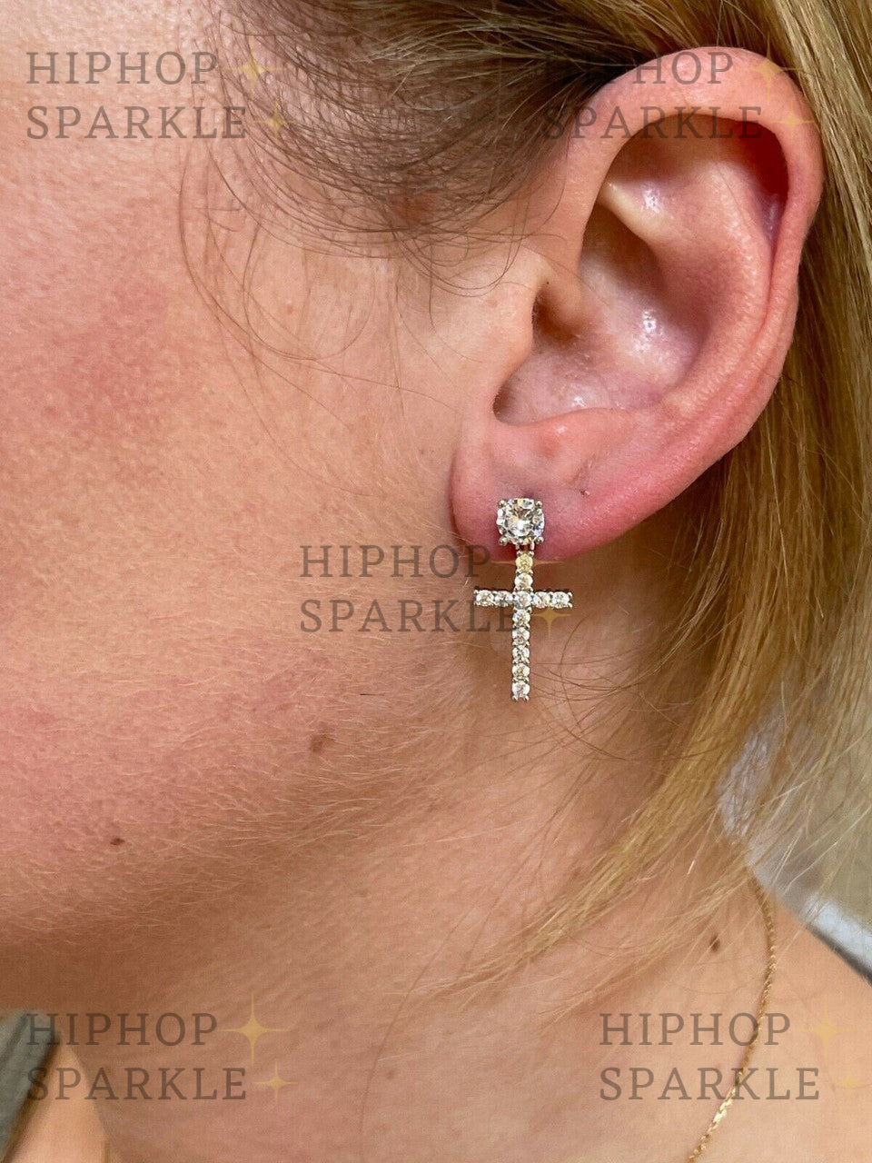 Moissanite Dangling Cross Out Earrings with Solitaire Stud - 925 Silver