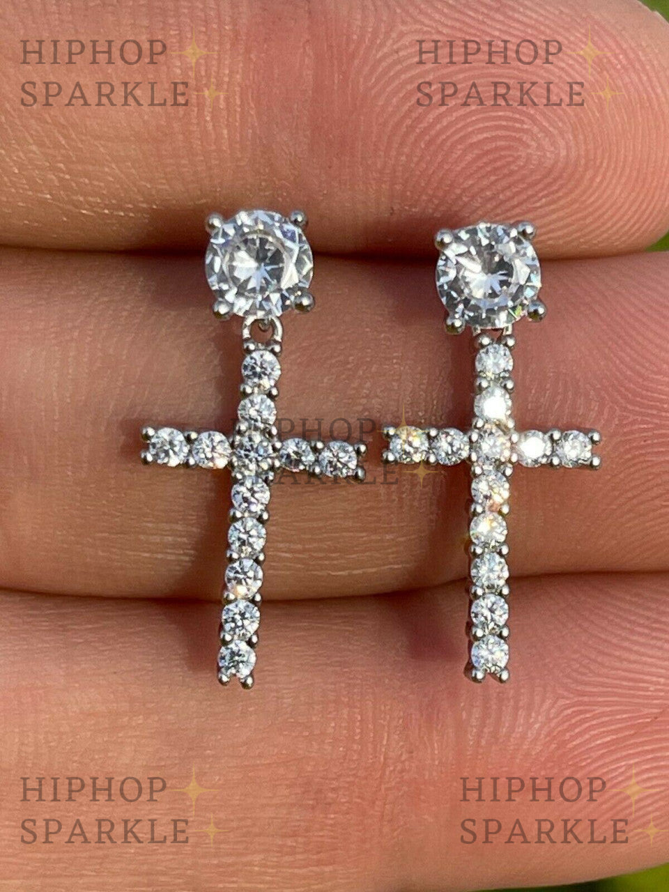 Moissanite Dangling Cross Out Earrings with Solitaire Stud - 925 Silver