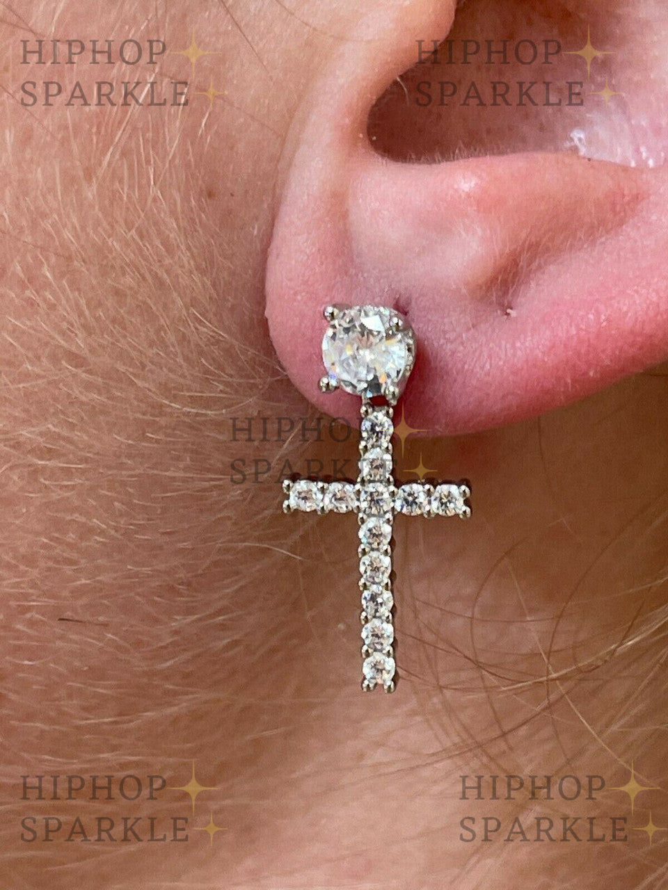 Moissanite Dangling Cross Out Earrings with Solitaire Stud - 925 Silver