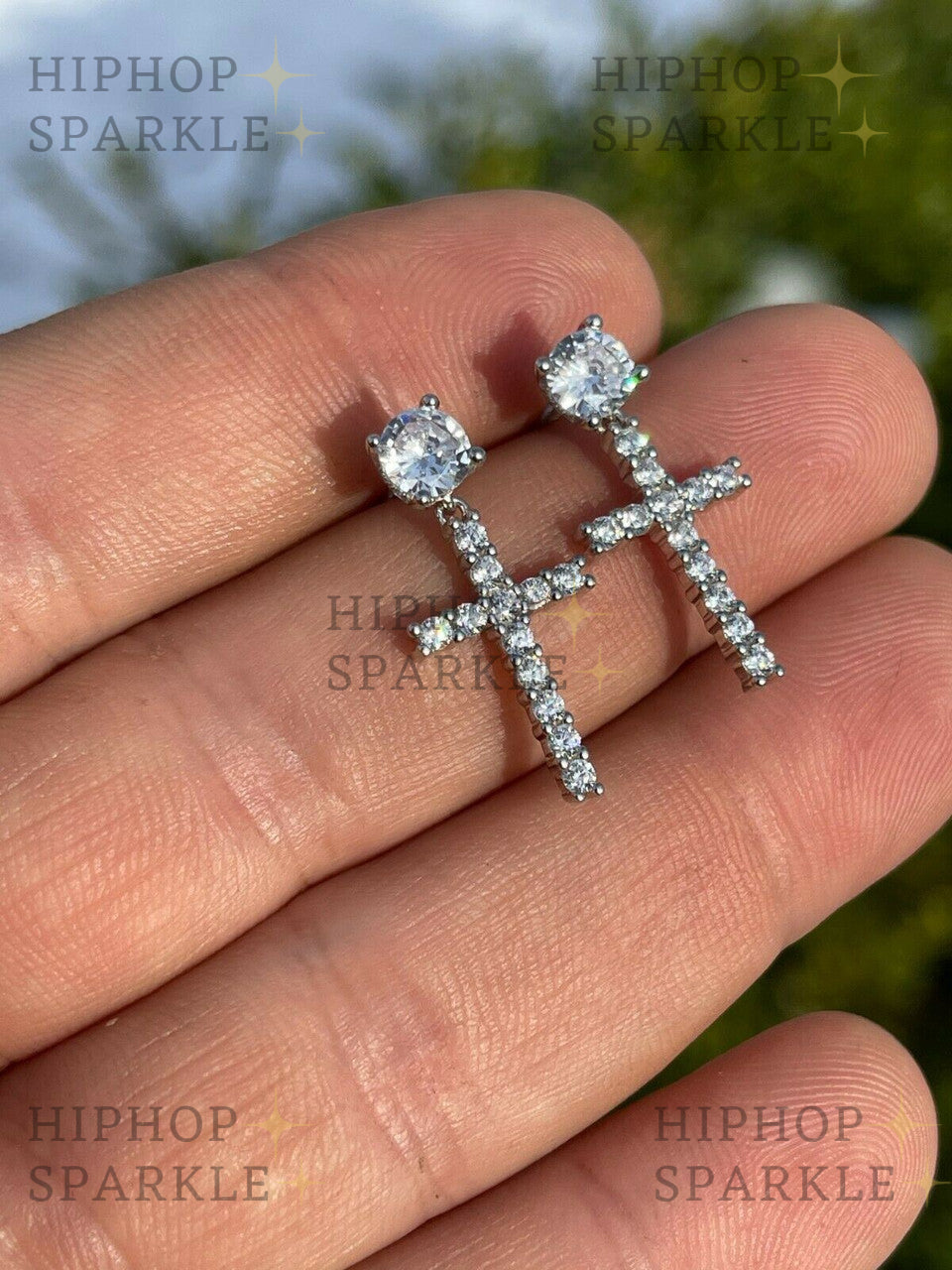 Moissanite Dangling Cross Out Earrings with Solitaire Stud - 925 Silver