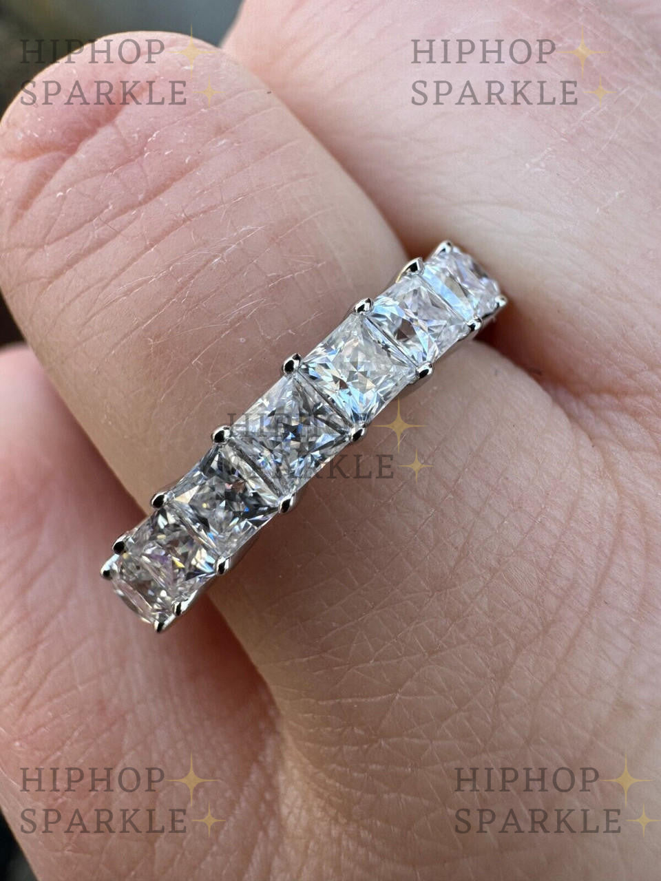 Moissanite Full Eternity Princess Cut Band – 925 Silver, 2mm-5mm