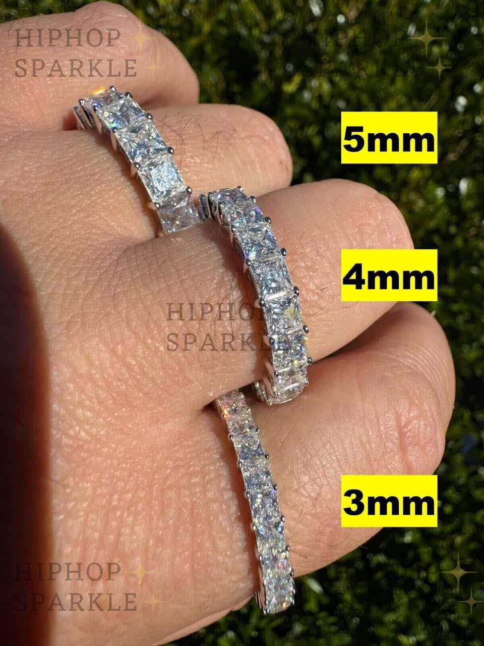 Moissanite Full Eternity Princess Cut Band – 925 Silver, 2mm-5mm