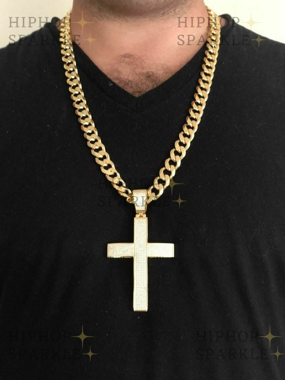 Iced 7ct Moissanite Huge 14k Gold Vermeil Cross Pendant - Men's Pass Diamond Test