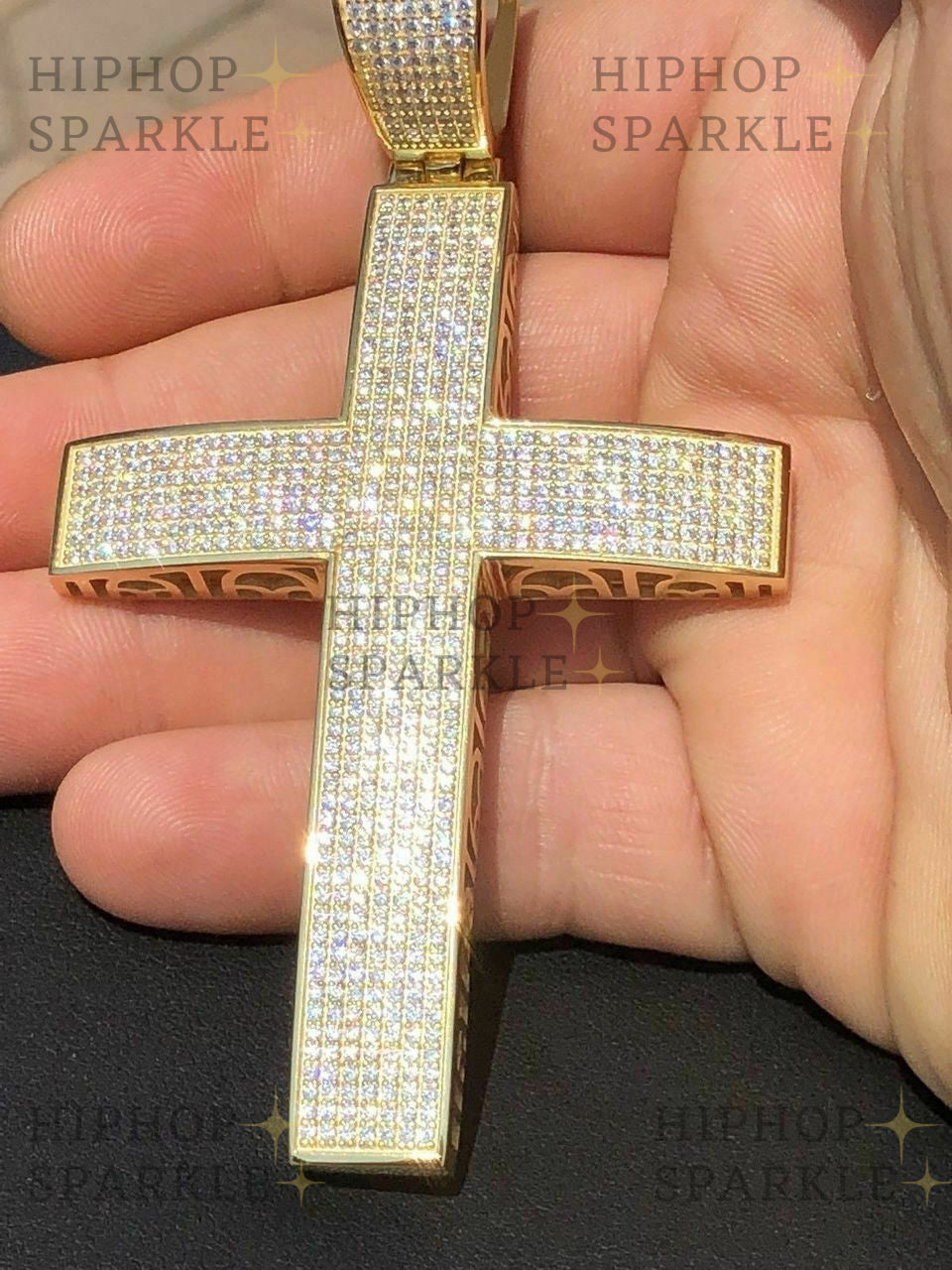 Iced 7ct Moissanite Huge 14k Gold Vermeil Cross Pendant - Men's Pass Diamond Test