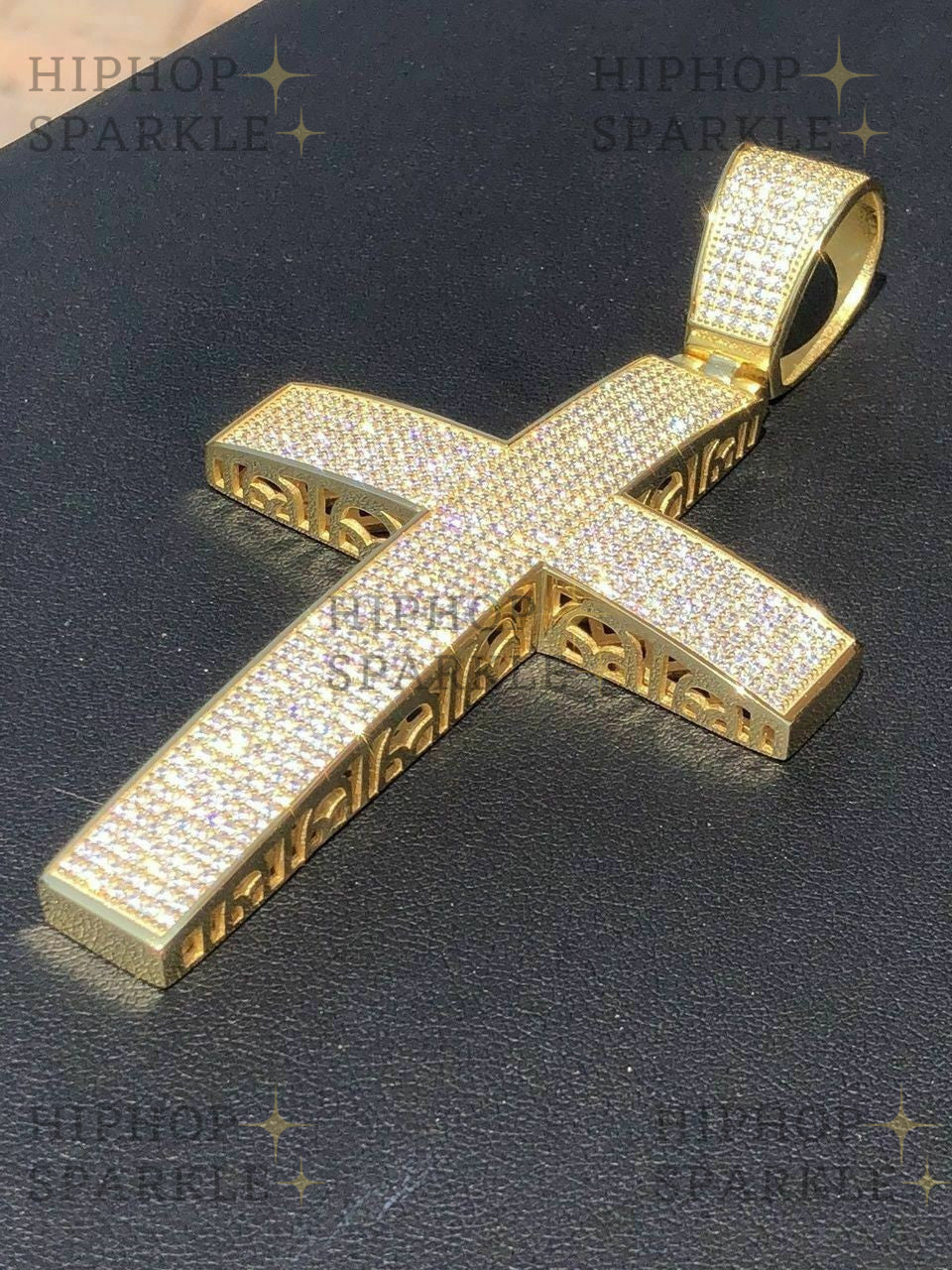 Iced 7ct Moissanite Huge 14k Gold Vermeil Cross Pendant - Men's Pass Diamond Test