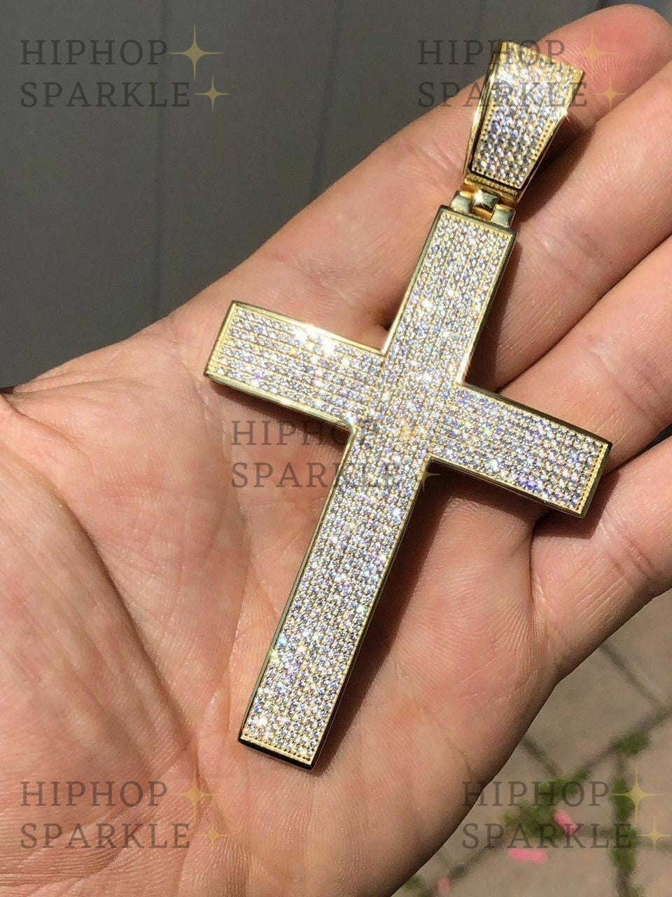 Iced 7ct Moissanite Huge 14k Gold Vermeil Cross Pendant - Men's Pass Diamond Test