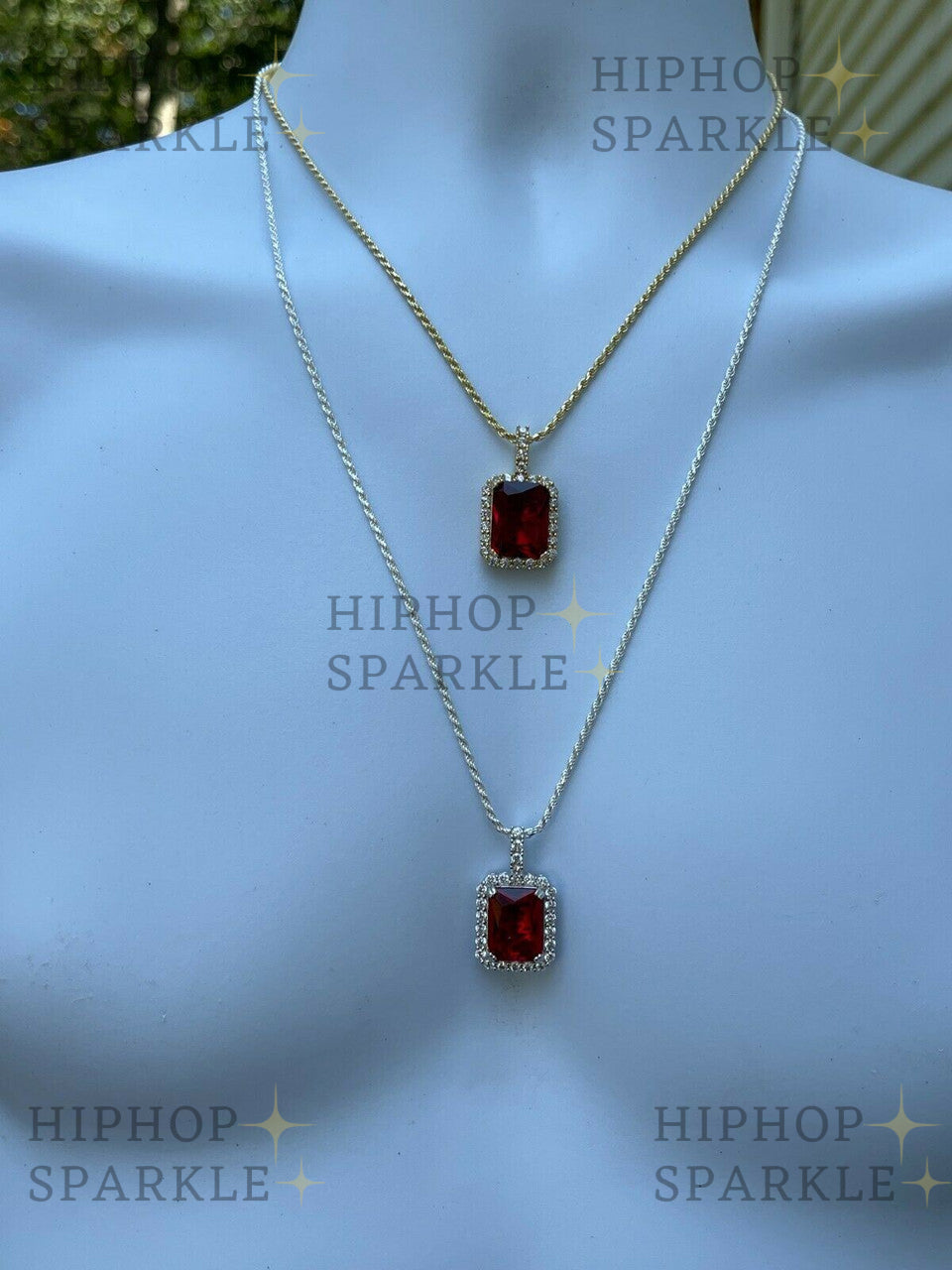 Glamorous Moissanite Red Ruby Diamond Pendant – 14k Gold Vermeil or 925 Silver