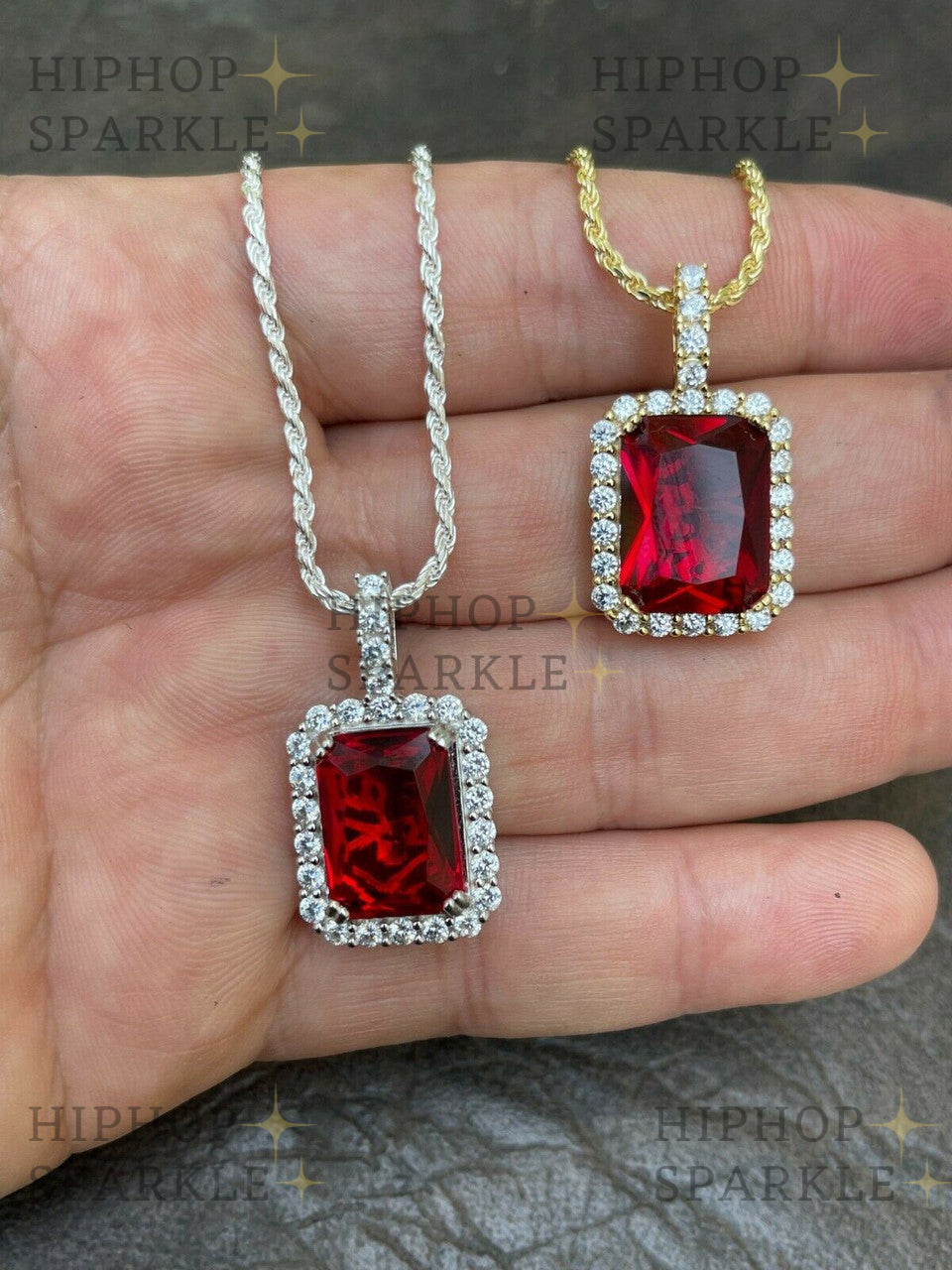 Glamorous Moissanite Red Ruby Diamond Pendant – 14k Gold Vermeil or 925 Silver