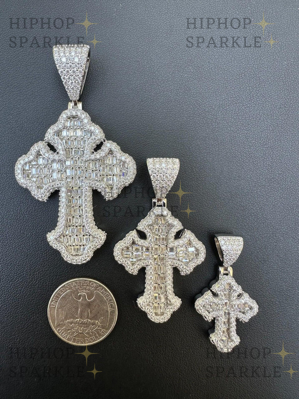 Sophisticated Moissanite Gothic Tupac Cross Pendant – Baguette Cut, 925 Silver, 3 Sizes (1.5"-2.75")