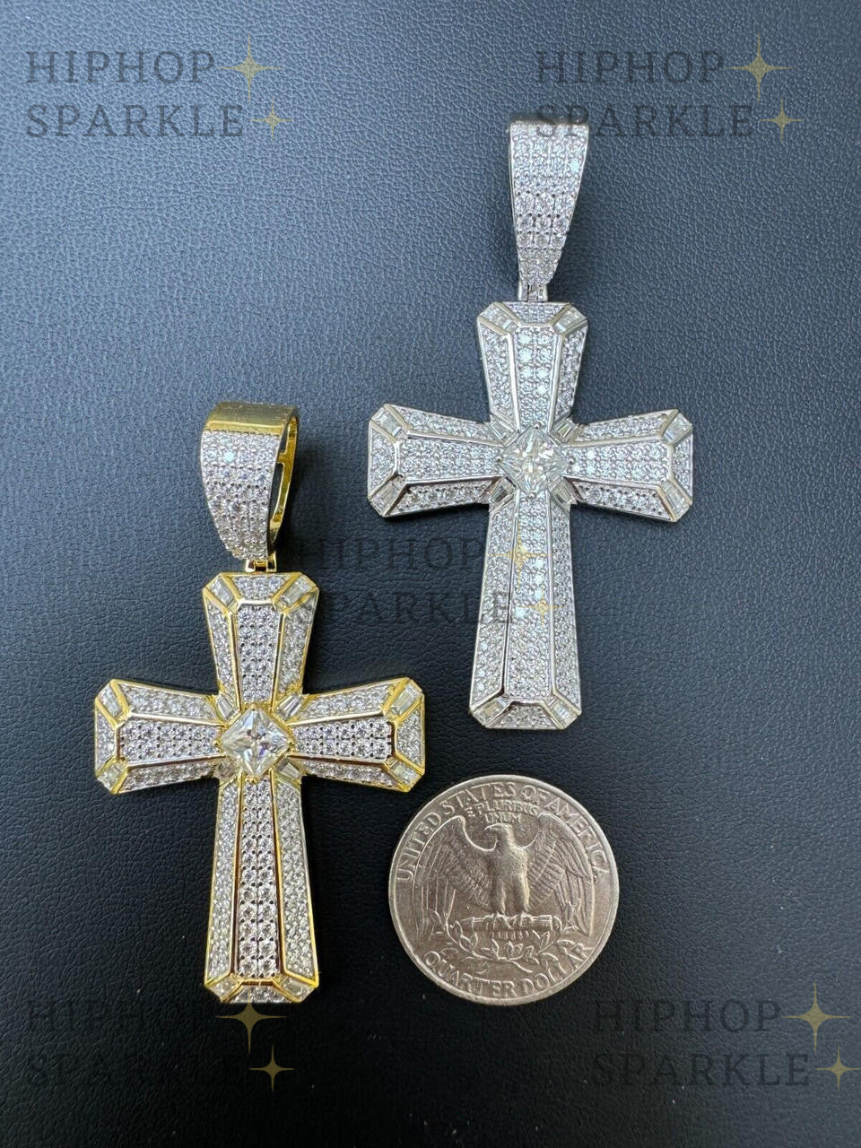 Moissanite Iced Out Spiritual Cross Pendant - 14k Gold Vermeil & 925 Silver