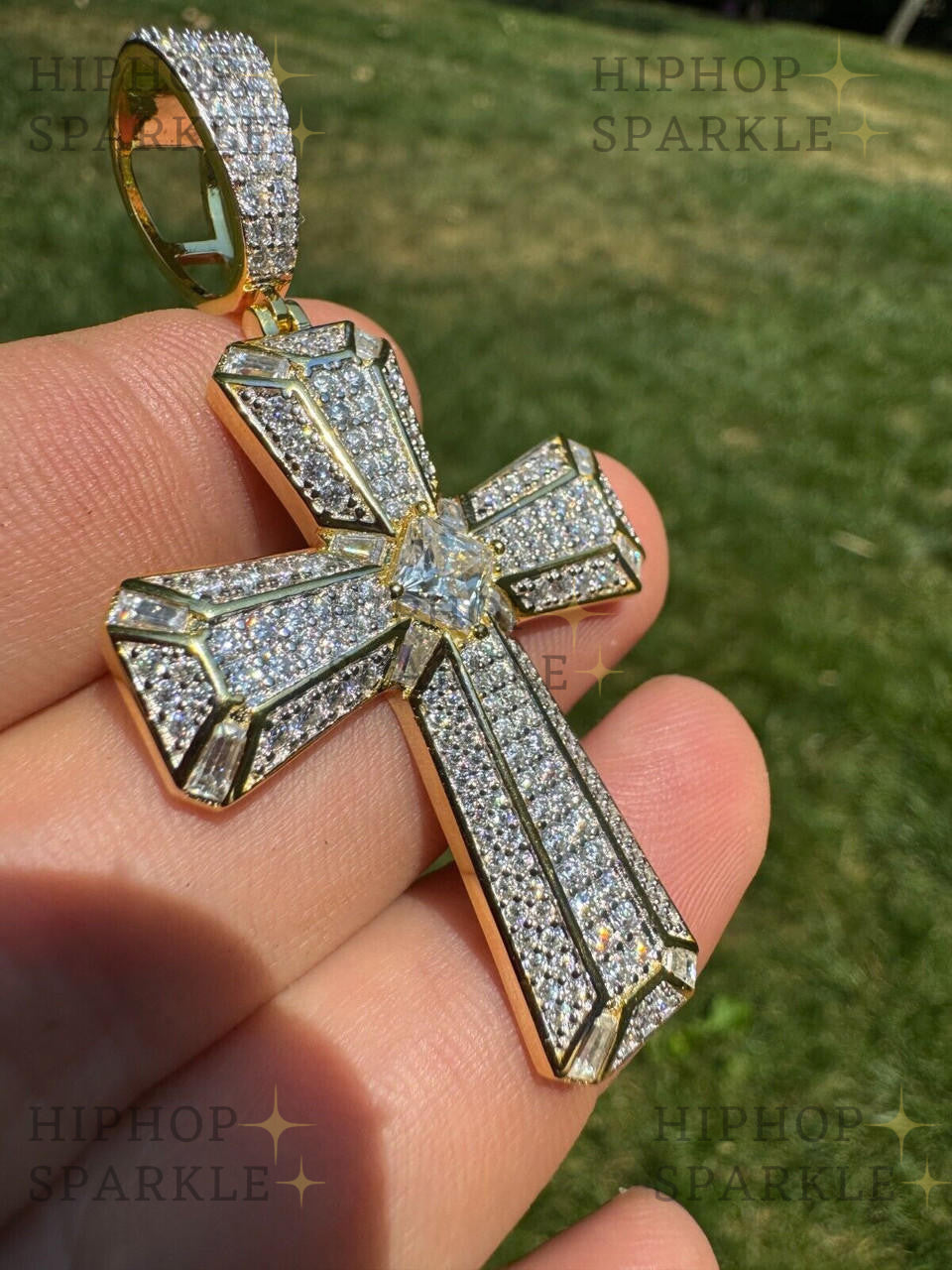 Moissanite Iced Out Spiritual Cross Pendant - 14k Gold Vermeil & 925 Silver