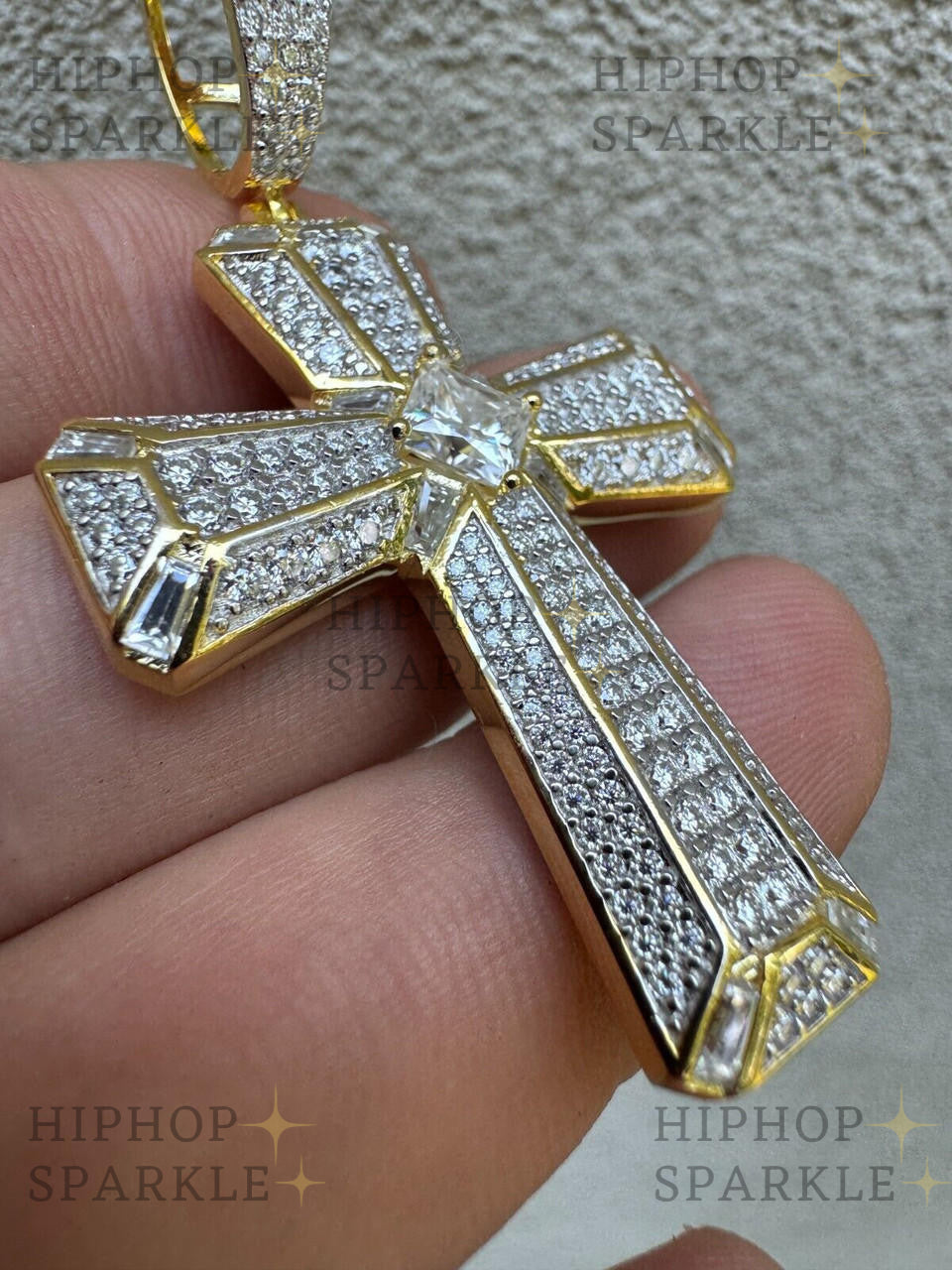 Moissanite Iced Out Spiritual Cross Pendant - 14k Gold Vermeil & 925 Silver