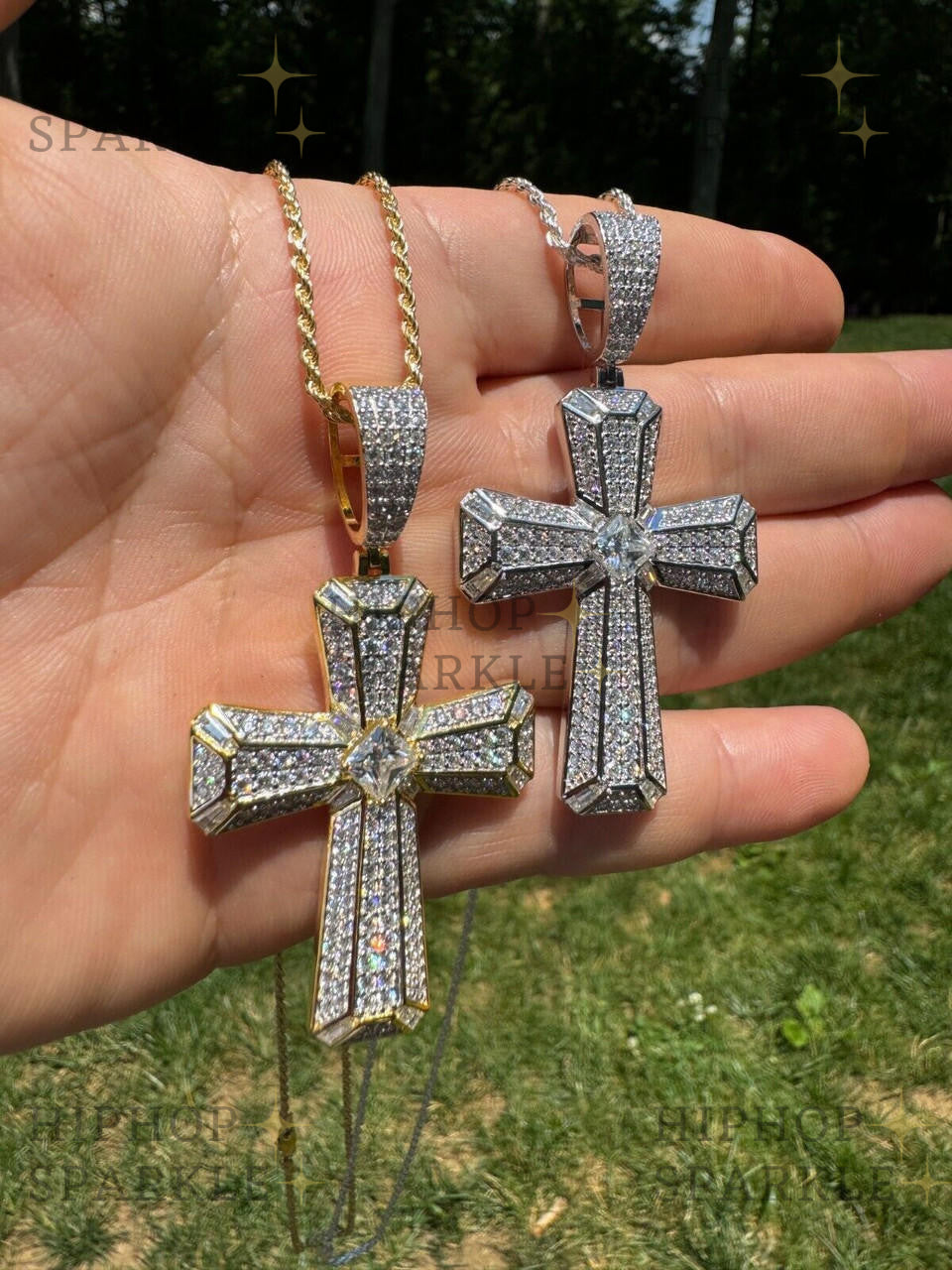 Moissanite Iced Out Spiritual Cross Pendant - 14k Gold Vermeil & 925 Silver