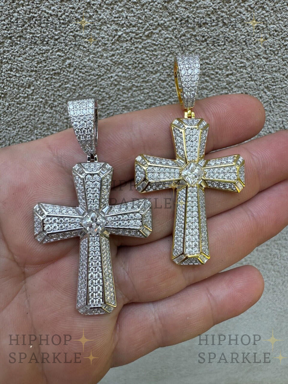 Moissanite Iced Out Spiritual Cross Pendant - 14k Gold Vermeil & 925 Silver