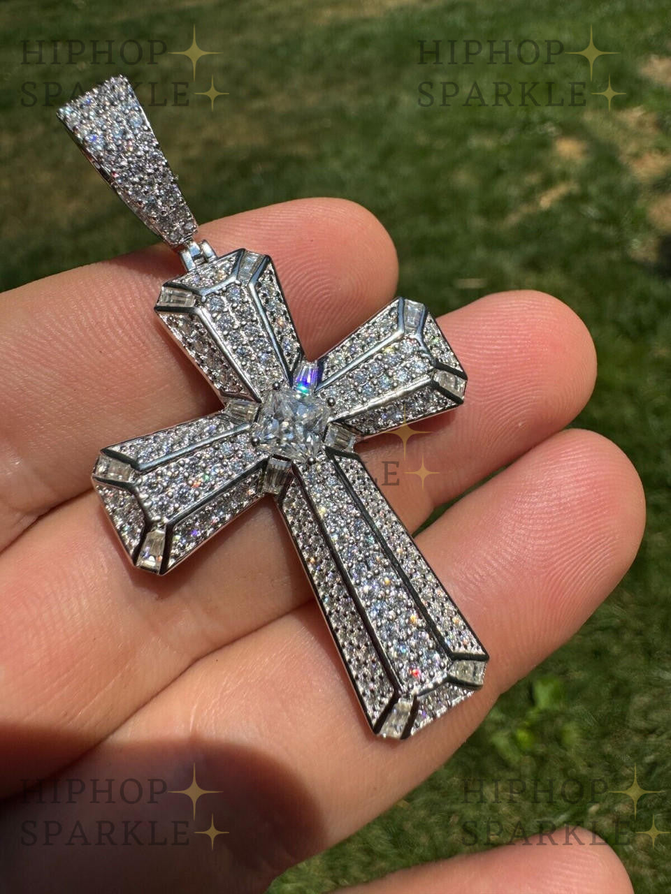 Moissanite Iced Out Spiritual Cross Pendant - 14k Gold Vermeil & 925 Silver