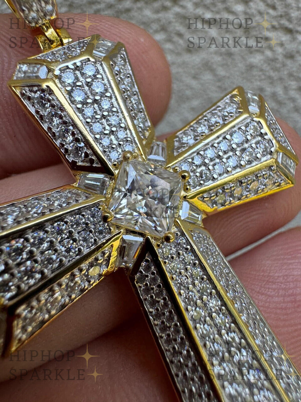 Moissanite Iced Out Spiritual Cross Pendant - 14k Gold Vermeil & 925 Silver