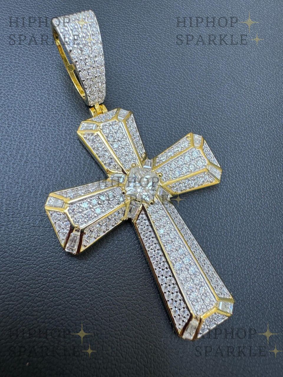 Moissanite Iced Out Spiritual Cross Pendant - 14k Gold Vermeil & 925 Silver