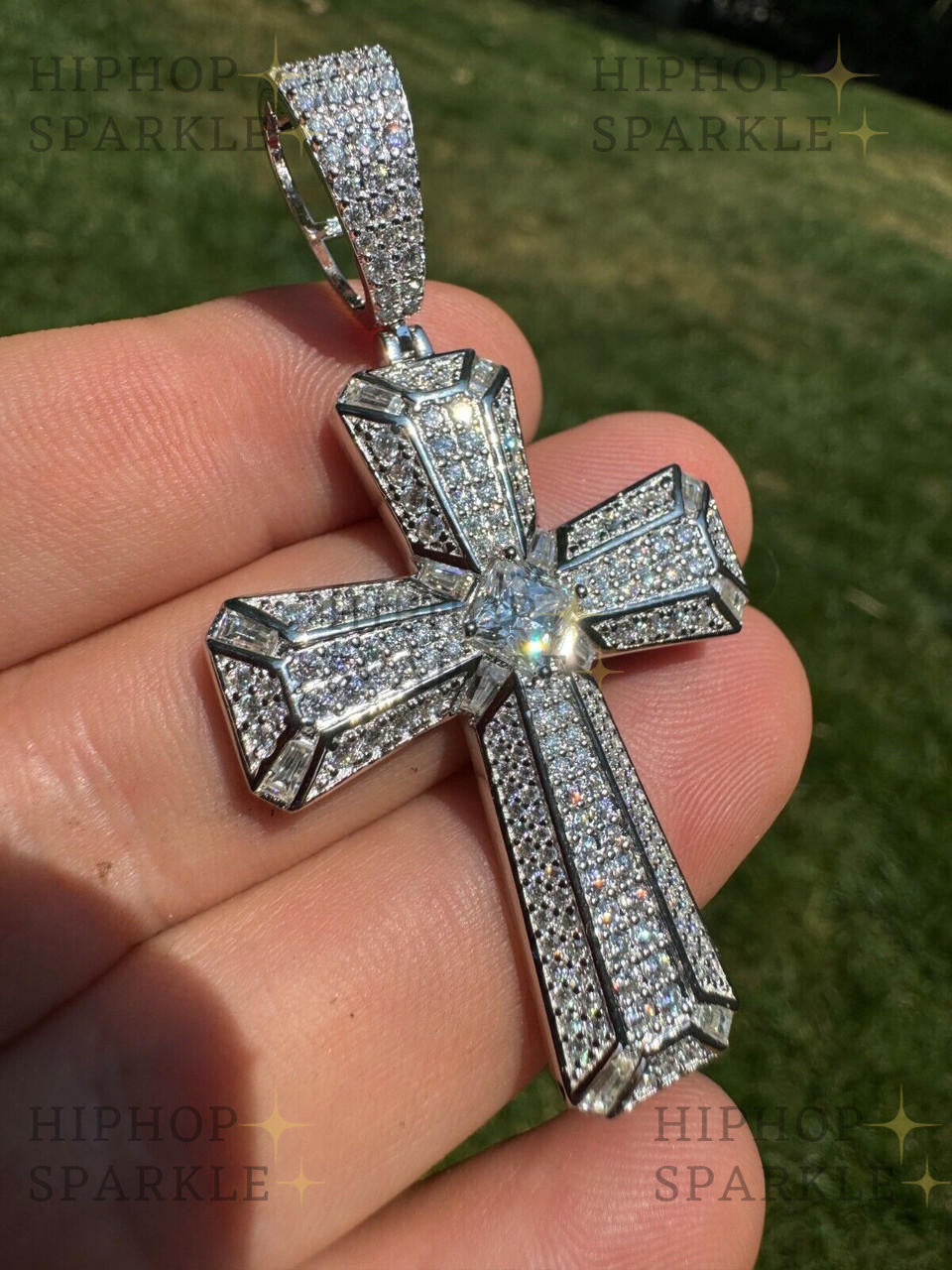 Moissanite Iced Out Spiritual Cross Pendant - 14k Gold Vermeil & 925 Silver