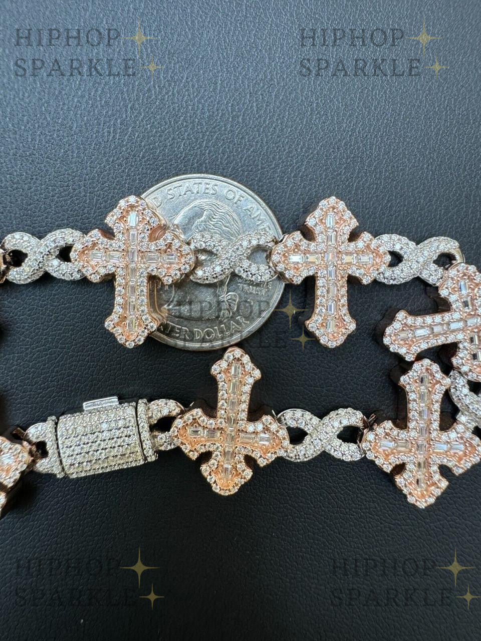 MOISSANITE Eternity Gothic Cross Link Bracelet Iced Out - 14k Rose Gold Vermeil & 925 Silver - 20mm