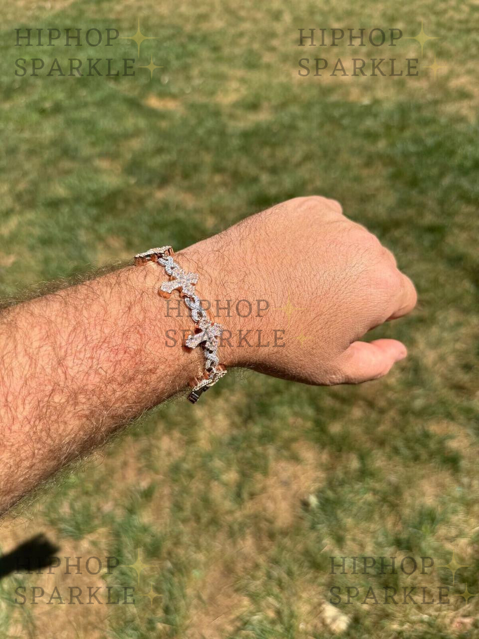 MOISSANITE Eternity Gothic Cross Link Bracelet Iced Out - 14k Rose Gold Vermeil & 925 Silver - 20mm