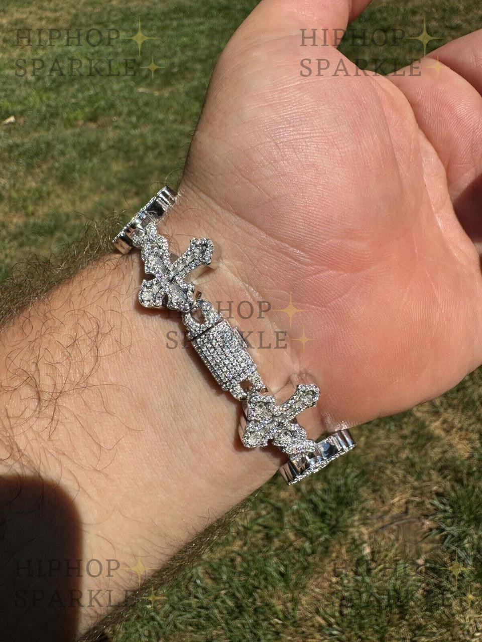 Moissanite Eternity Gothic Cross Link Bracelet Iced Out - 925 Silver - 20mm