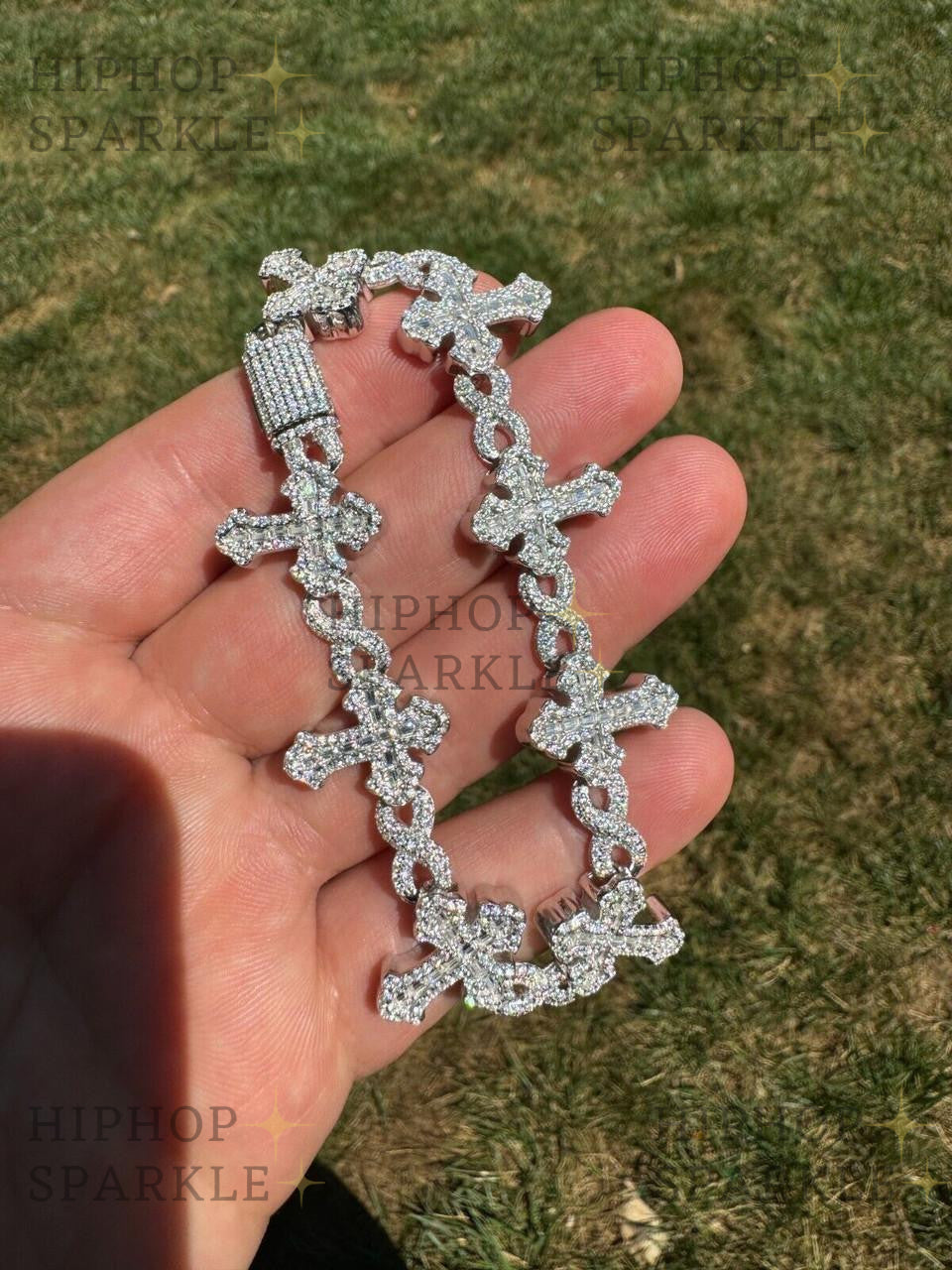 Moissanite Eternity Gothic Cross Link Bracelet Iced Out - 925 Silver - 20mm