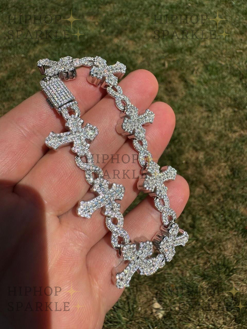 Moissanite Eternity Gothic Cross Link Bracelet Iced Out - 925 Silver - 20mm