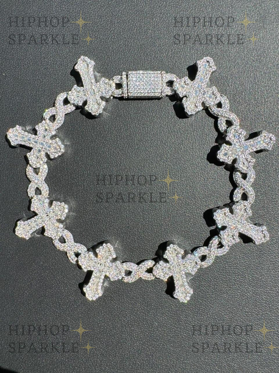 Moissanite Eternity Gothic Cross Link Bracelet Iced Out - 925 Silver - 20mm