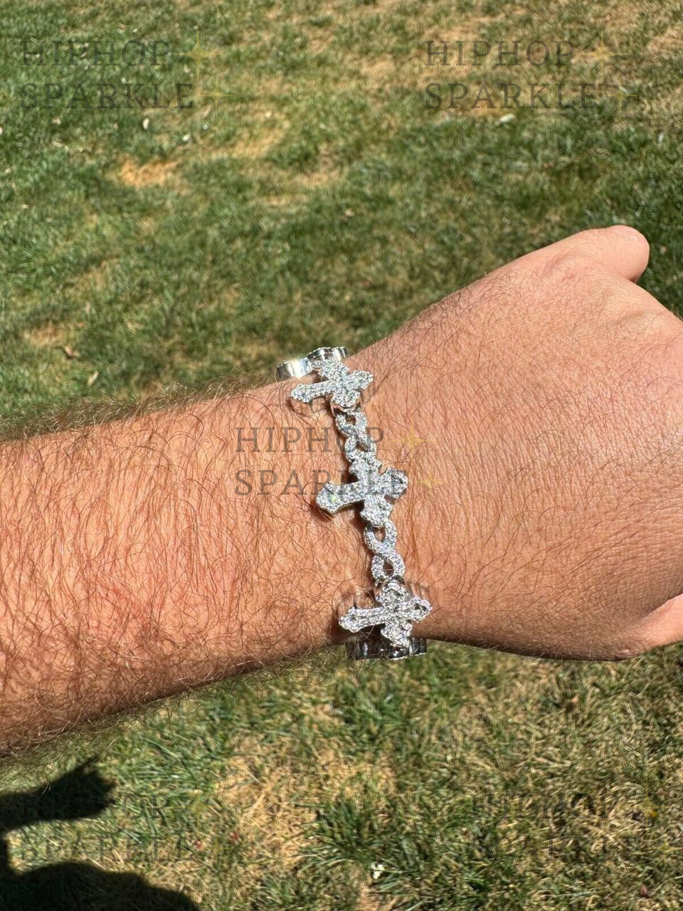 Moissanite Eternity Gothic Cross Link Bracelet Iced Out - 925 Silver - 20mm