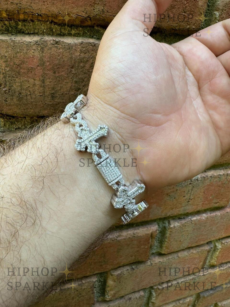 Moissanite Eternity Gothic Cross Link Bracelet Iced Out - 925 Silver - 20mm