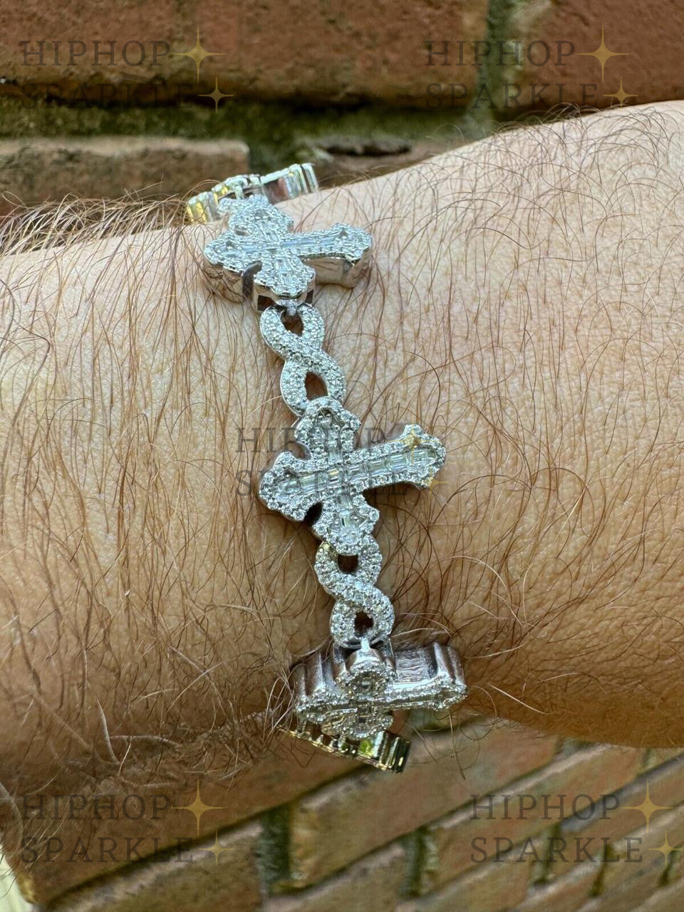 Moissanite Eternity Gothic Cross Link Bracelet Iced Out - 925 Silver - 20mm