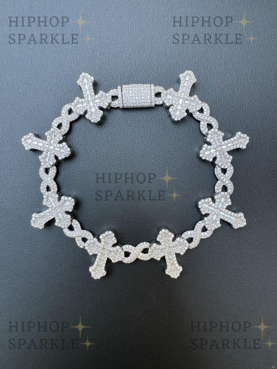 Moissanite Eternity Gothic Cross Link Bracelet Iced Out - 925 Silver - 20mm