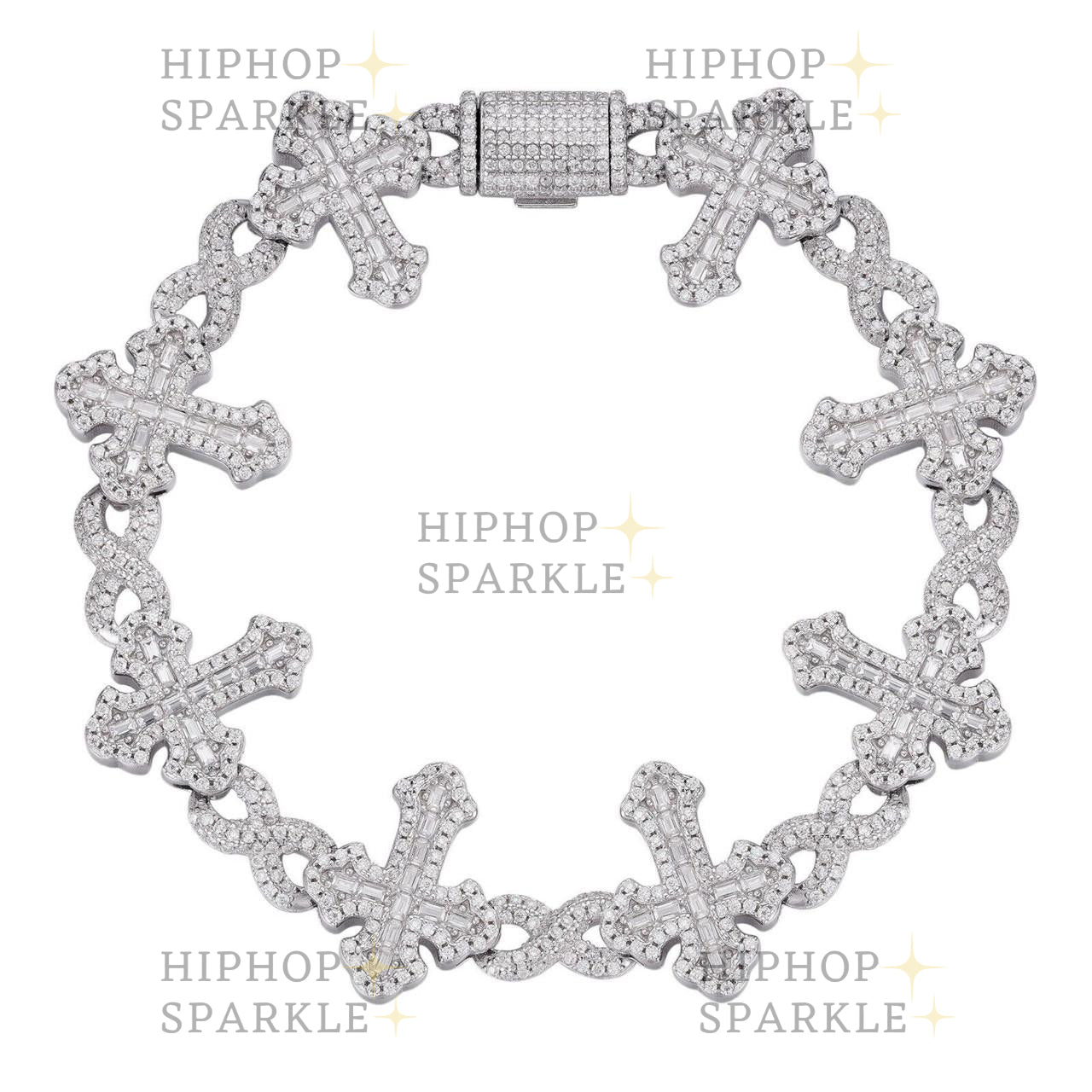 Moissanite Eternity Gothic Cross Link Bracelet Iced Out - 925 Silver - 20mm