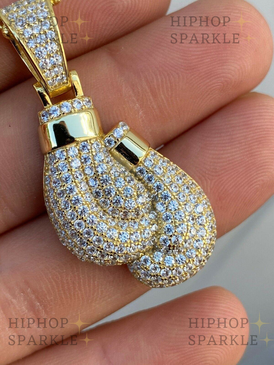 Moissanite Boxing Gloves Pendant - 14k Gold Vermeil & 925 Silver