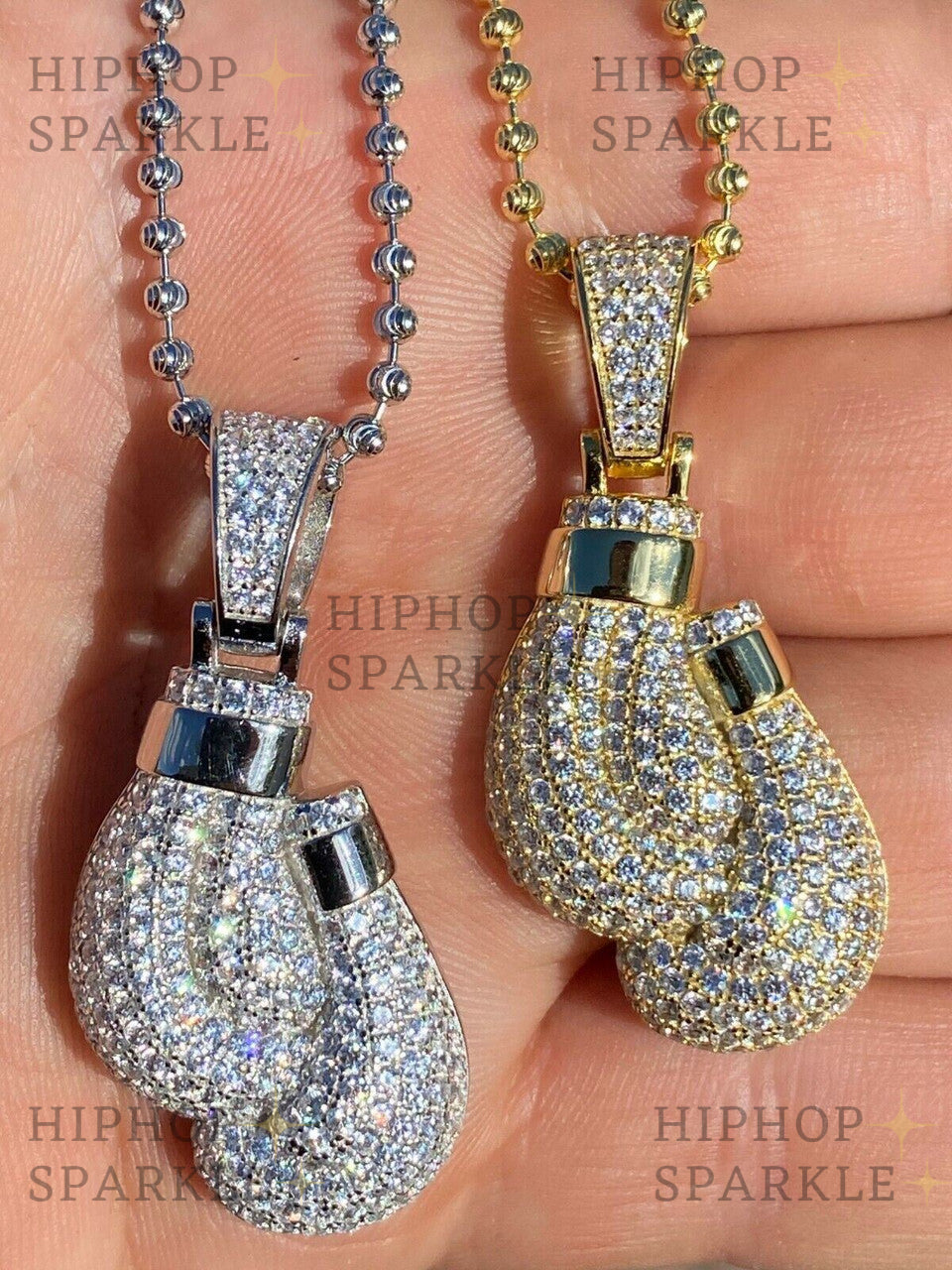 Moissanite Boxing Gloves Pendant - 14k Gold Vermeil & 925 Silver