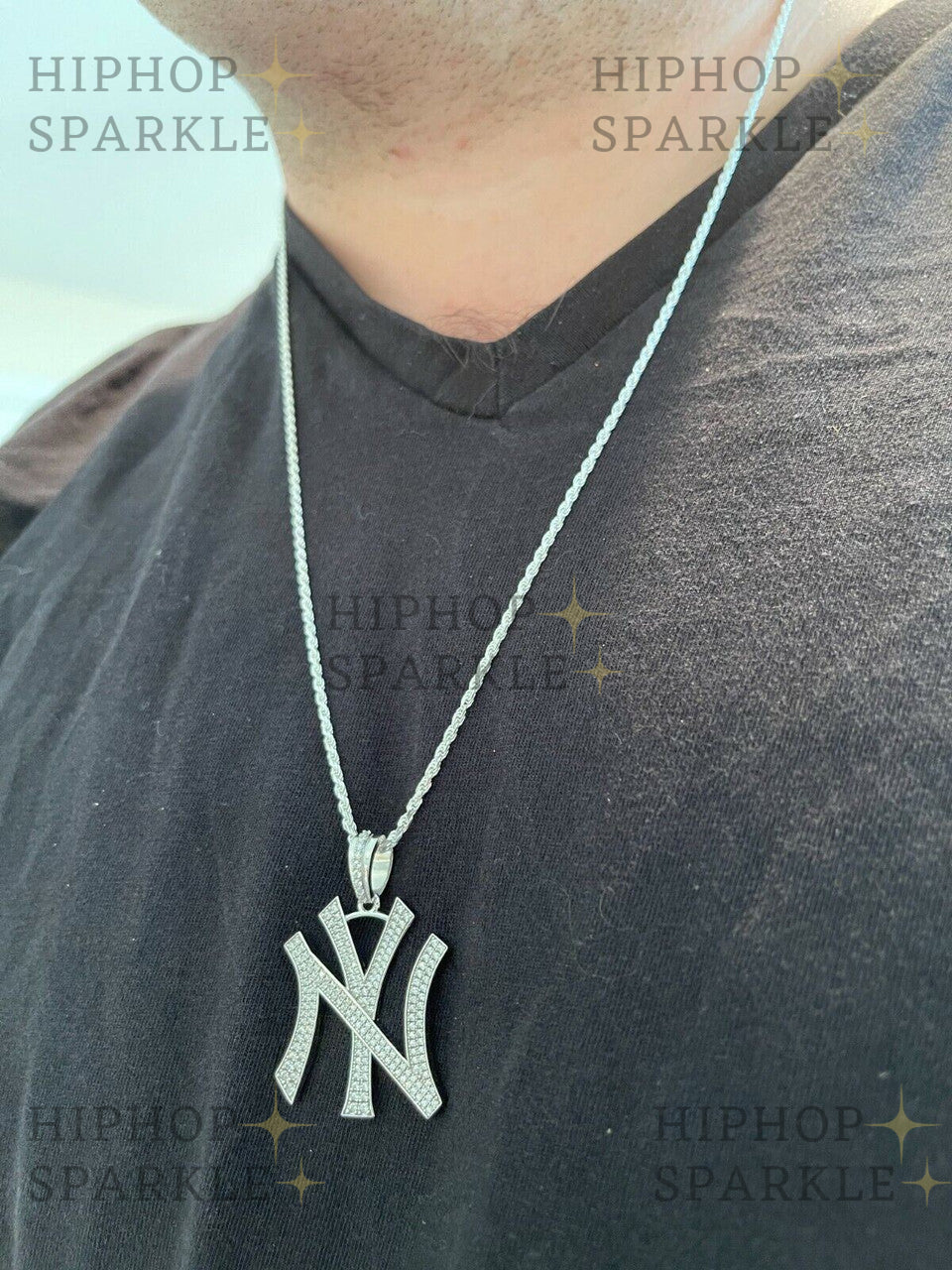 Moissanite New York Yankees Iced Out Pendant - 14k Gold Vermeil & 925 Silver