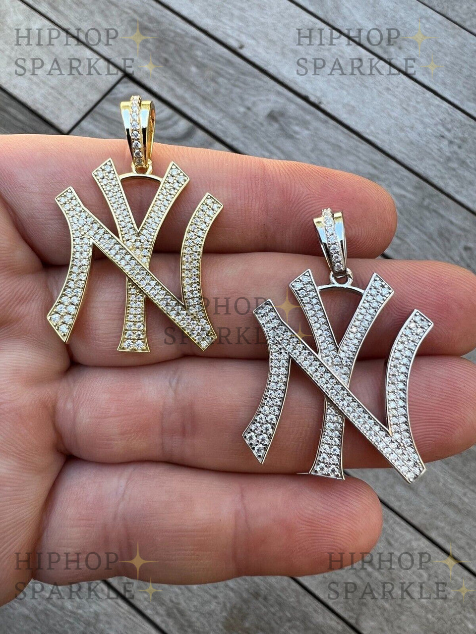 Moissanite New York Yankees Iced Out Pendant - 14k Gold Vermeil & 925 Silver