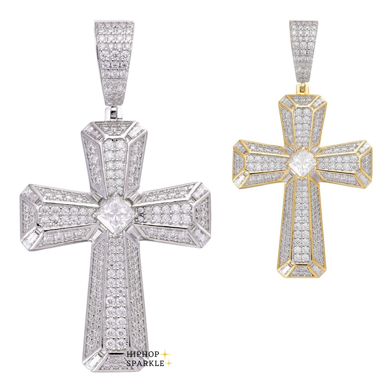 Moissanite Iced Out Spiritual Cross Pendant - 14k Gold Vermeil & 925 Silver