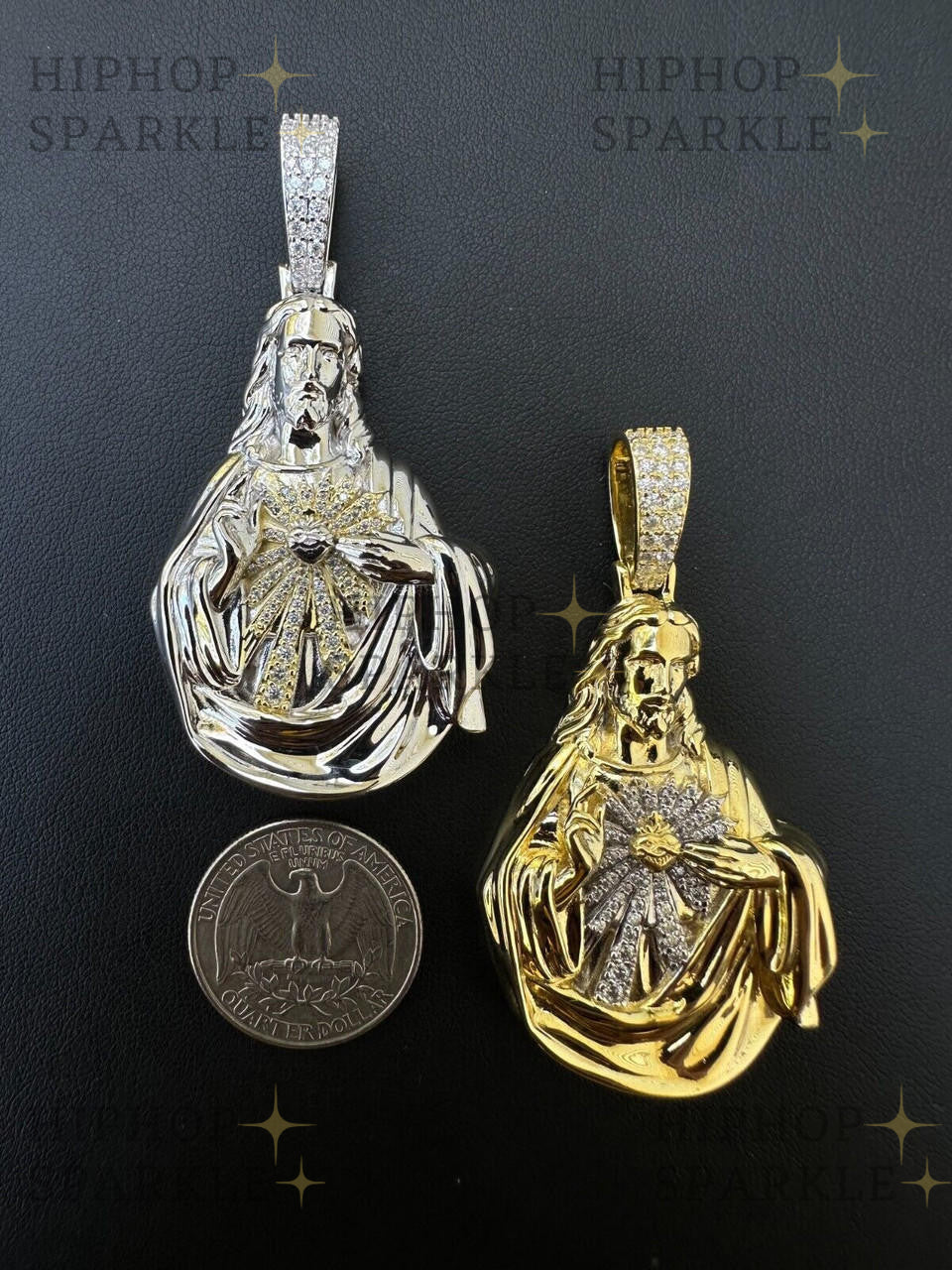 Moissanite Sacred Heart Jesus Pendant - 14k Yellow Gold Vermeil & 925 Silver