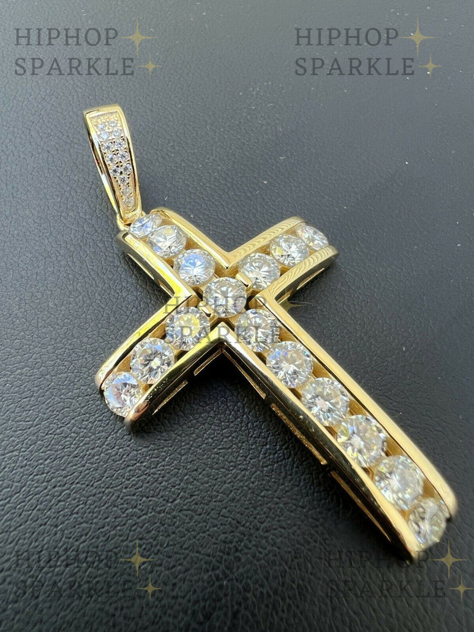 Moissanite Bust Down Channel Set Tennis Cross - 14k Yellow Gold Vermeil & 925 Silver